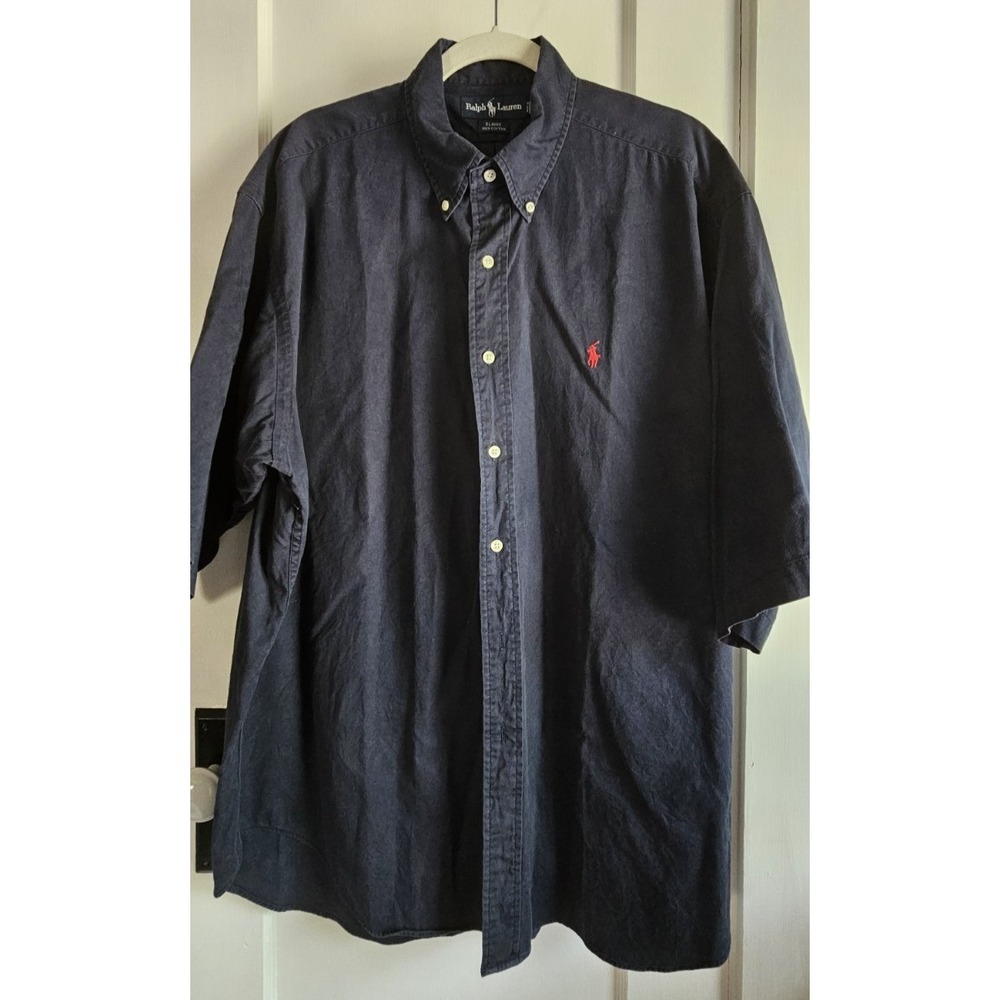 Vtg Ralph Lauren Blaire ‎ short sleeve button up shirt men Sz XL made in USA